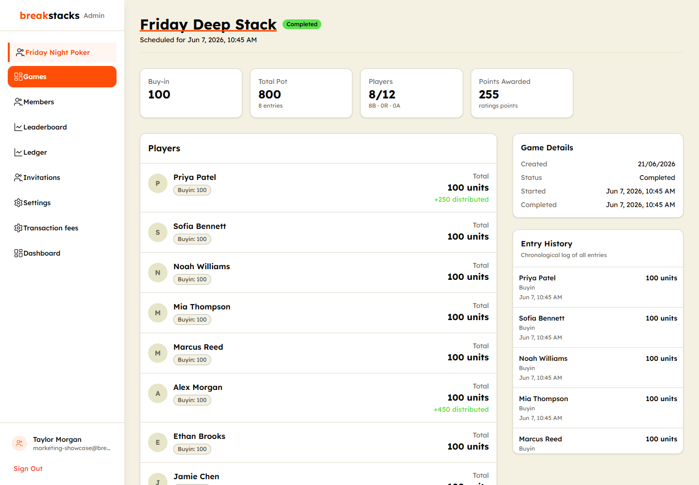 BreakStacks Game details screen — Every entry, on the record