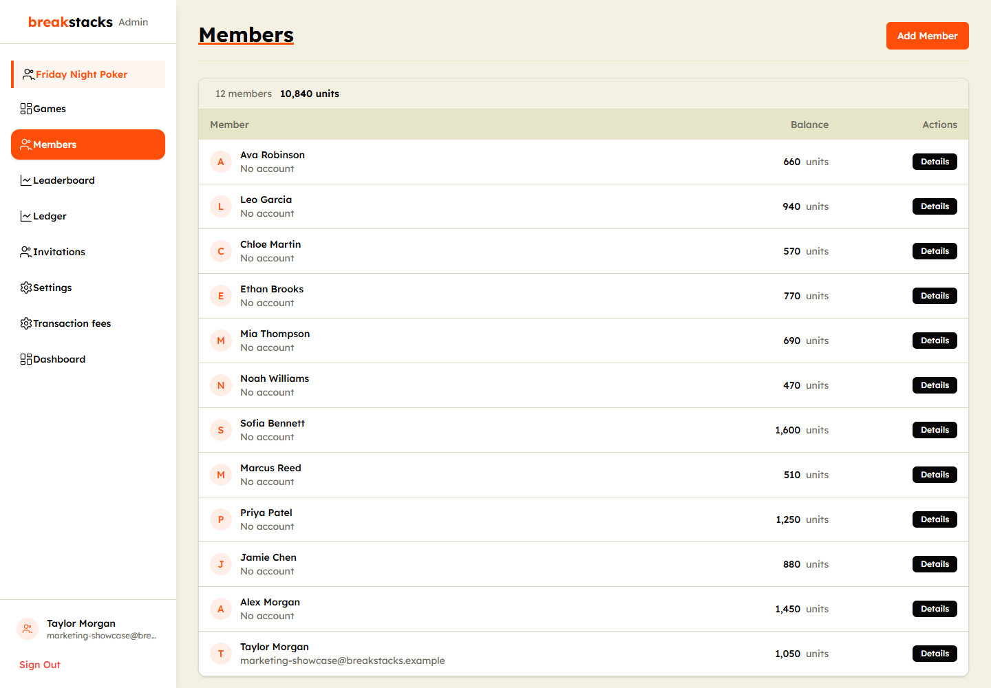 BreakStacks Members screen — Your whole roster in one place